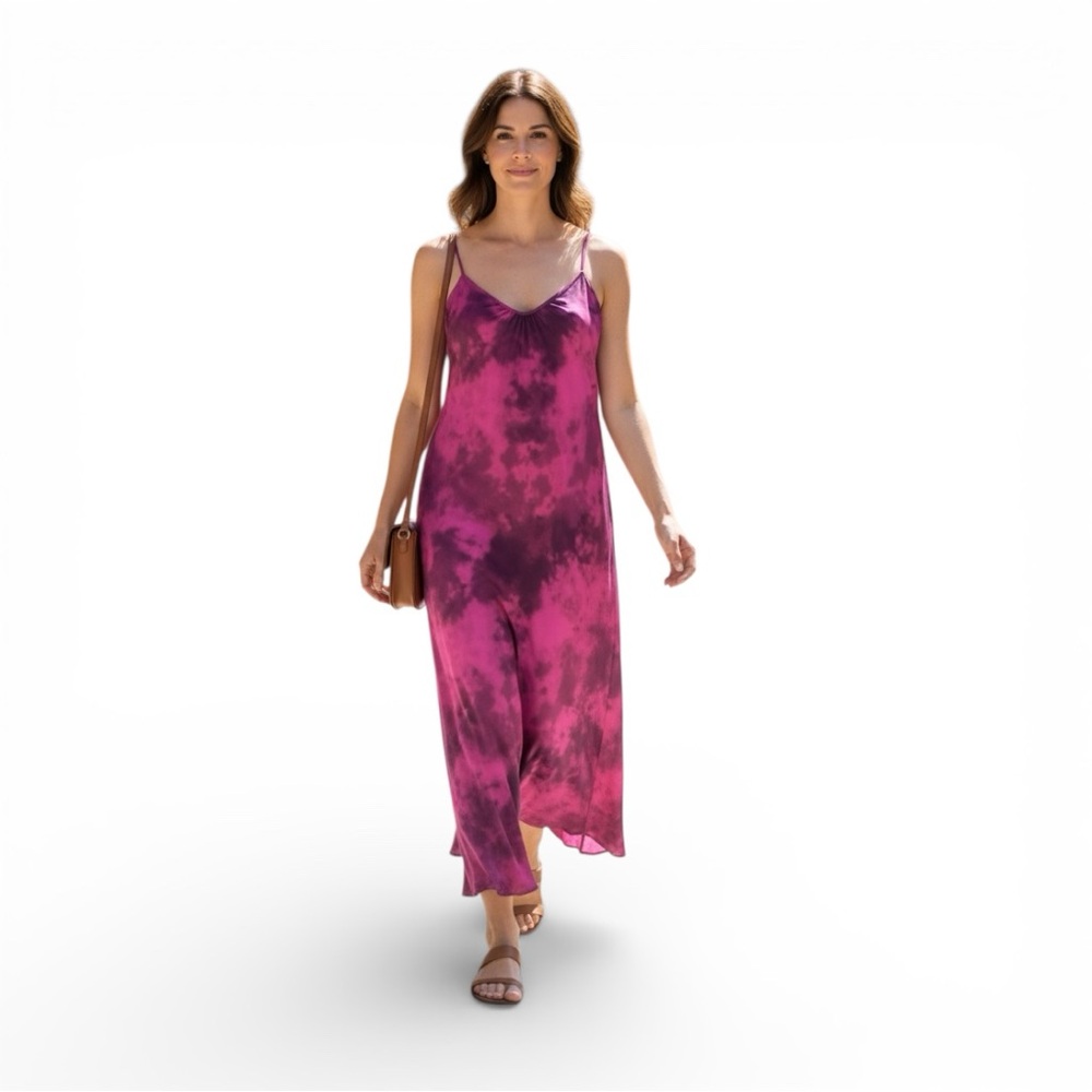 London Times Midi Whimsigoth Y2K 90s Tie Dye Satin Slip Dress Size 10